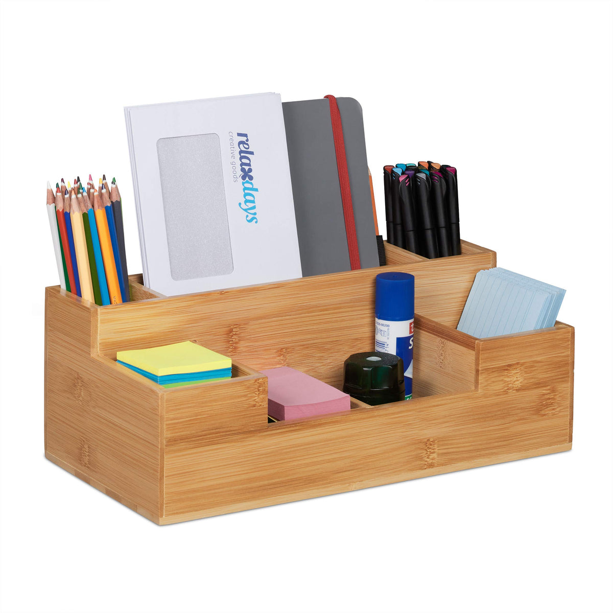 Relaxdays Schreibtisch Organizer, 7 Fächer, Bambus-Organizer, Büro, natur