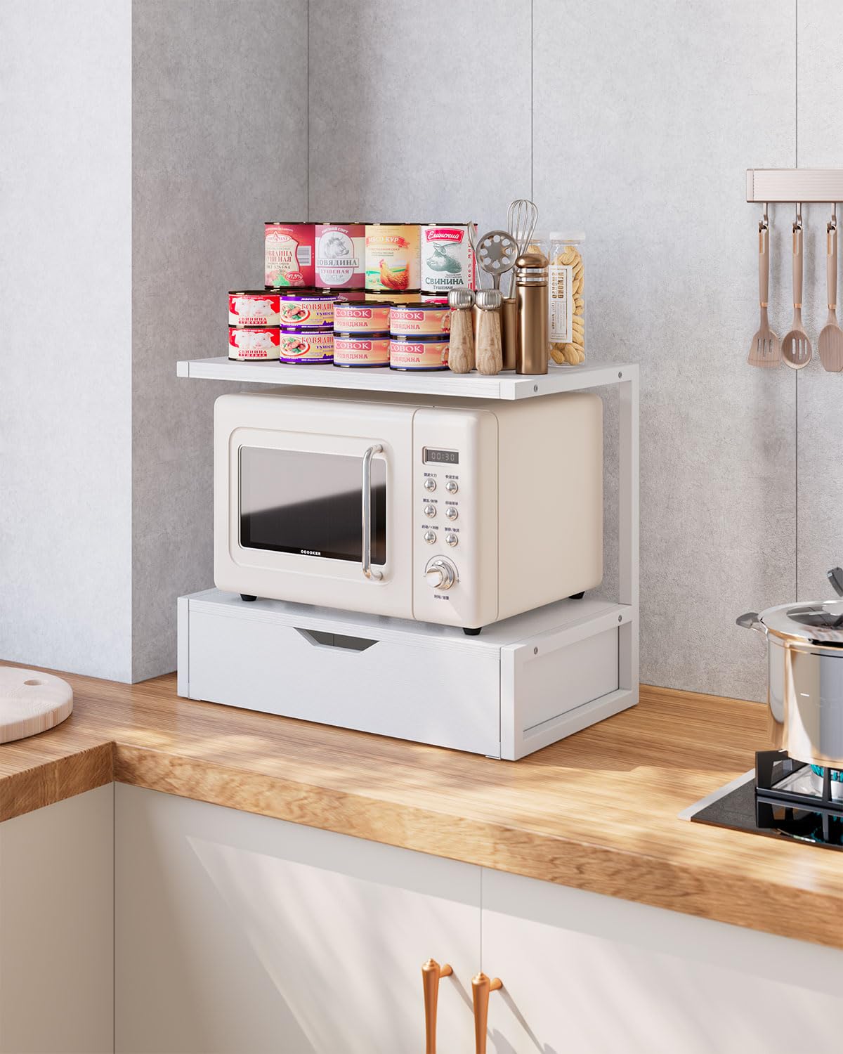 IBUYKE 2-Tier Desktop Drucker Stand, Drucker Tisch mit Speicher Regal, Multifunktions Schreibtisch Organizer für Ordner, Bücher, für Faxgerät, Scanner, Home Office,White TLJ015W