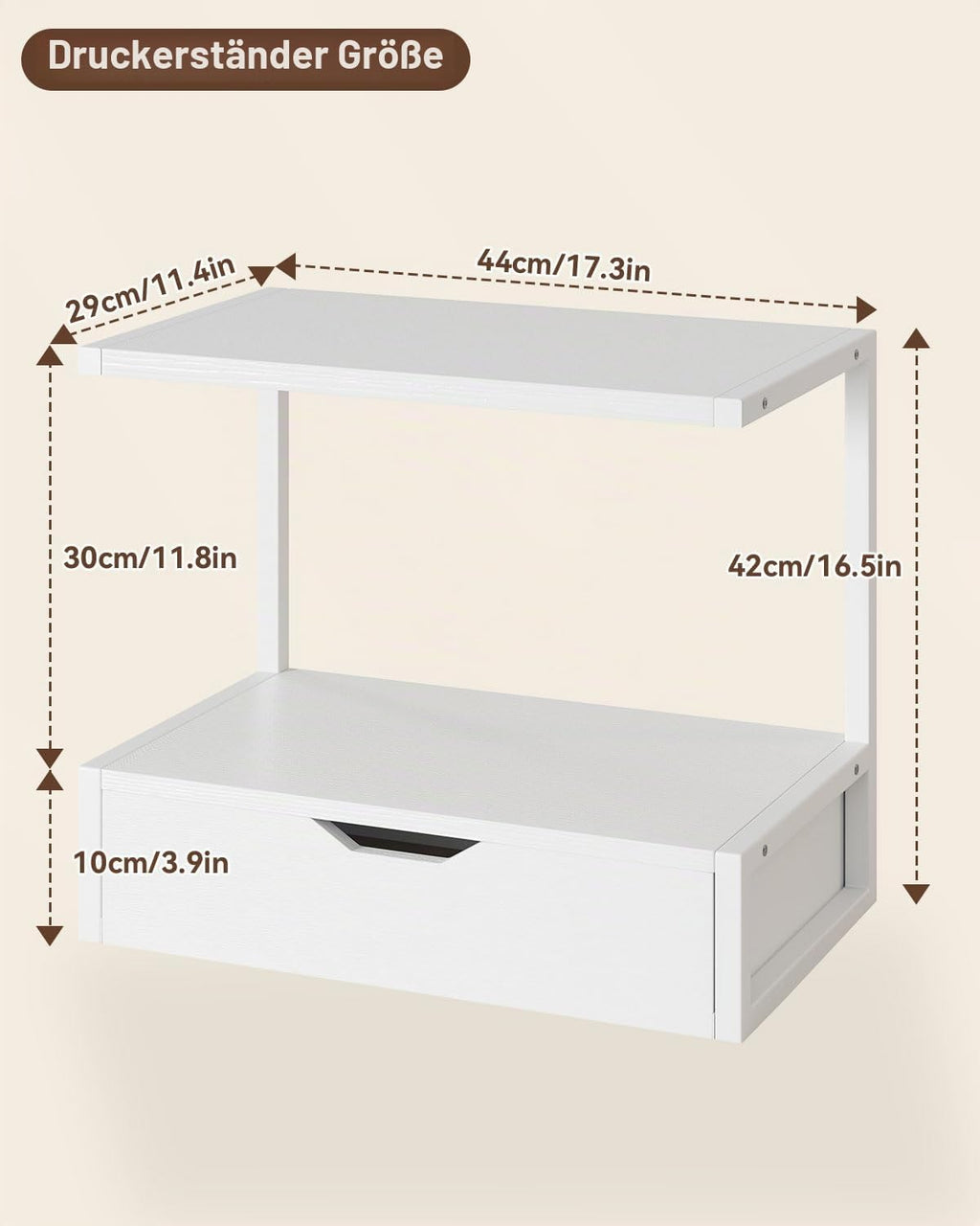 IBUYKE 2-Tier Desktop Drucker Stand, Drucker Tisch mit Speicher Regal, Multifunktions Schreibtisch Organizer für Ordner, Bücher, für Faxgerät, Scanner, Home Office,White TLJ015W