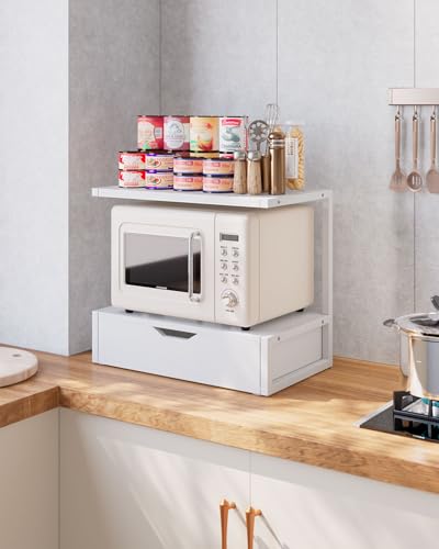 IBUYKE 2-Tier Desktop Drucker Stand, Drucker Tisch mit Speicher Regal, Multifunktions Schreibtisch Organizer für Ordner, Bücher, für Faxgerät, Scanner, Home Office,White TLJ015W