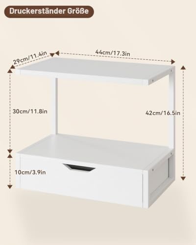 IBUYKE 2-Tier Desktop Drucker Stand, Drucker Tisch mit Speicher Regal, Multifunktions Schreibtisch Organizer für Ordner, Bücher, für Faxgerät, Scanner, Home Office,White TLJ015W