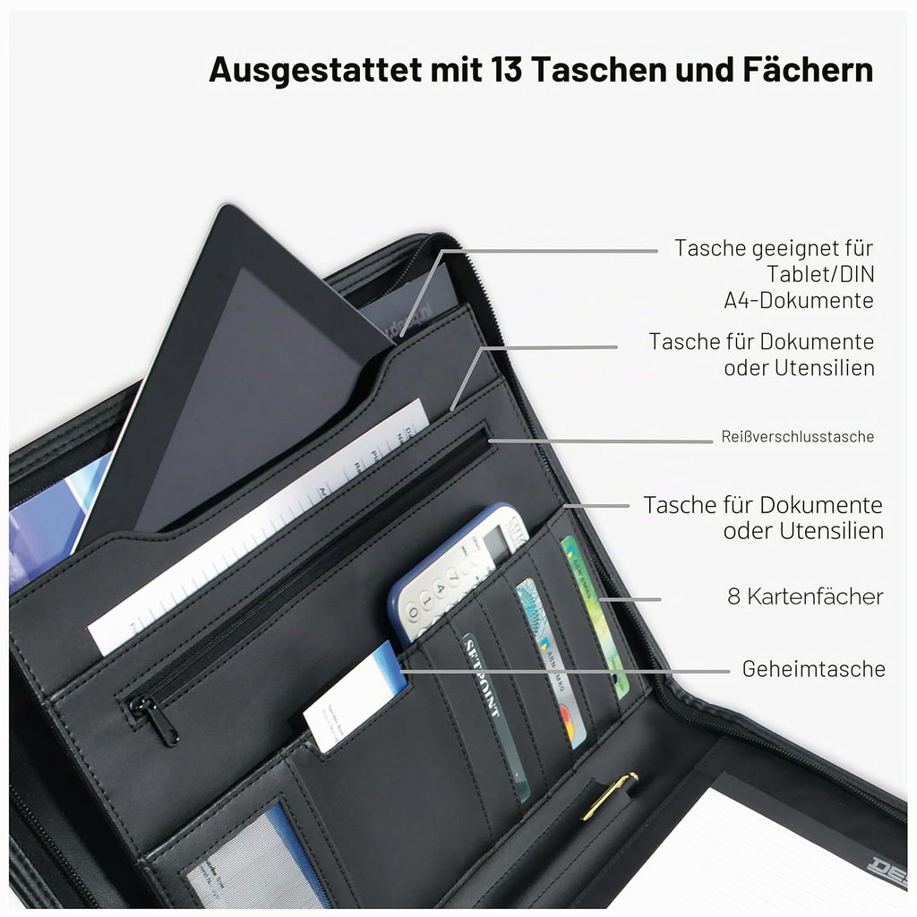 DESQ® A4-Schreibmappe mit umlaufendem Reißverschluss | Dutch Design, Schwärz