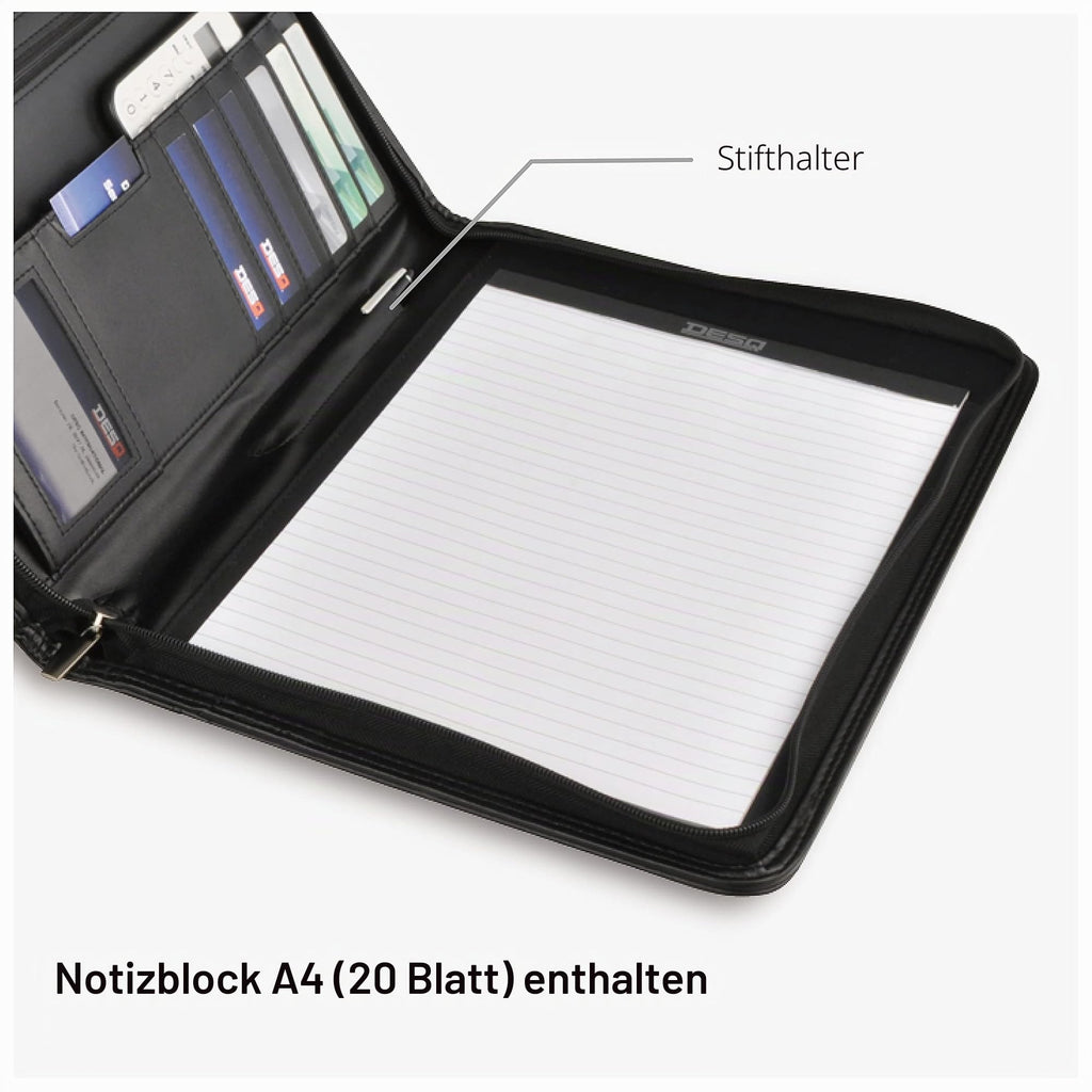 DESQ® A4-Schreibmappe mit umlaufendem Reißverschluss | Dutch Design, Schwärz