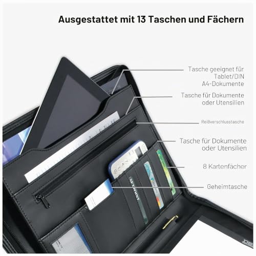 DESQ® A4-Schreibmappe mit umlaufendem Reißverschluss | Dutch Design, Schwärz