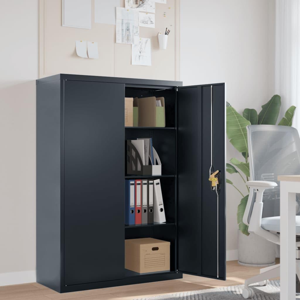 Aktenschrank aus Stahl Anthrazit 90x40x140 cm, Metallschrank mit 3 Regalböden, Abschließbarer Büroschrank für Büro und Archiv, Robuster Metallschrank