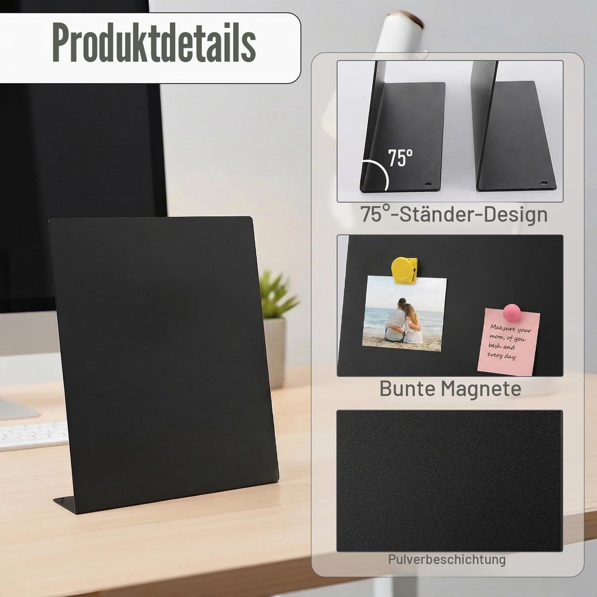 Acidea 2 Stück Magnettafel Mattschwarz, 32 x 28 cm Metall Magnetboard