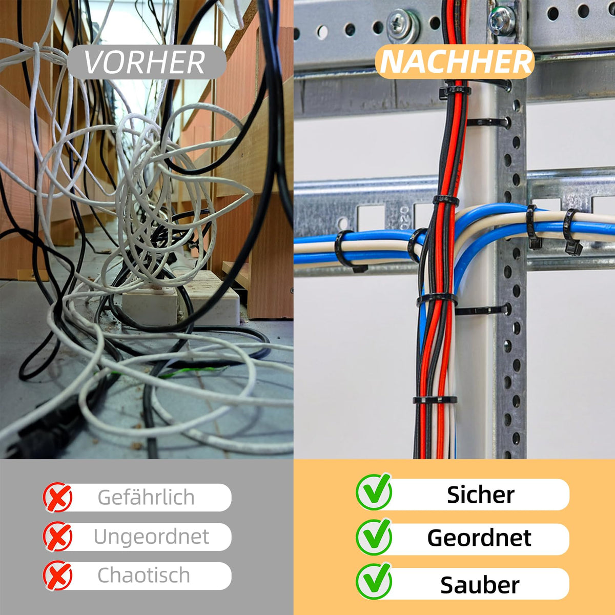 Kabelbinder Lang Schwarz, Zip Ties 100 Stück 500mm x 4,8mm für Kabelmanagement, Zugfestigkeit 22KG, UV Beständig, Cable Ties für Werkstatt, Elektroinstallation,Gartenarbeit
