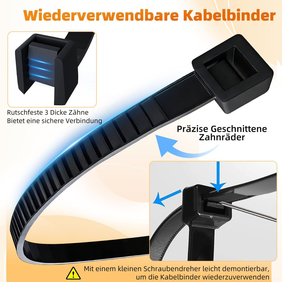 Kabelbinder Lang Schwarz, Zip Ties 100 Stück 500mm x 4,8mm für Kabelmanagement, Zugfestigkeit 22KG, UV Beständig, Cable Ties für Werkstatt, Elektroinstallation,Gartenarbeit