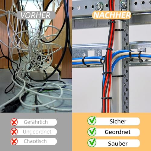 Kabelbinder Lang Schwarz, Zip Ties 100 Stück 500mm x 4,8mm für Kabelmanagement, Zugfestigkeit 22KG, UV Beständig, Cable Ties für Werkstatt, Elektroinstallation,Gartenarbeit