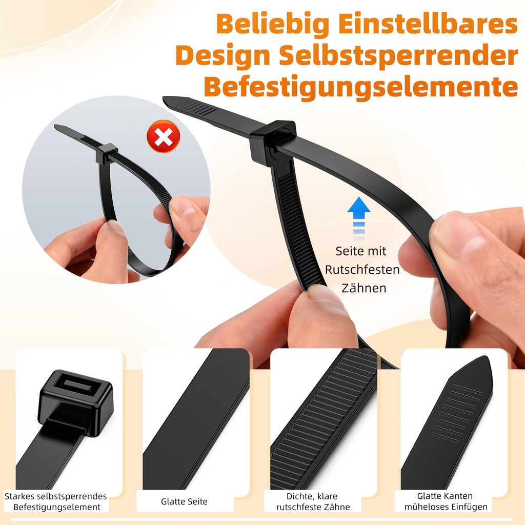 Kabelbinder Lang Schwarz, Zip Ties 100 Stück 500mm x 4,8mm für Kabelmanagement, Zugfestigkeit 22KG, UV Beständig, Cable Ties für Werkstatt, Elektroinstallation,Gartenarbeit