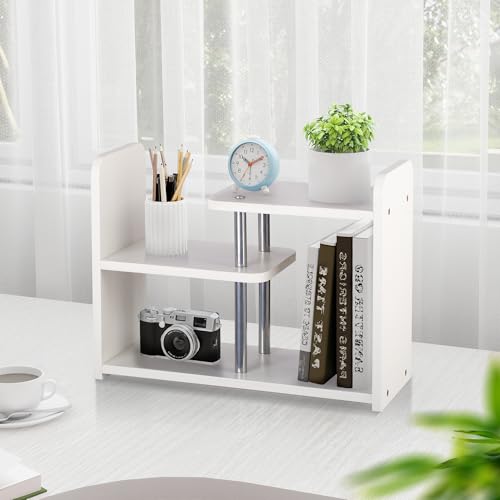 HDANI Holz Schreibtisch Regal Organizer,Bücherregal für Tischplatten,Weiß