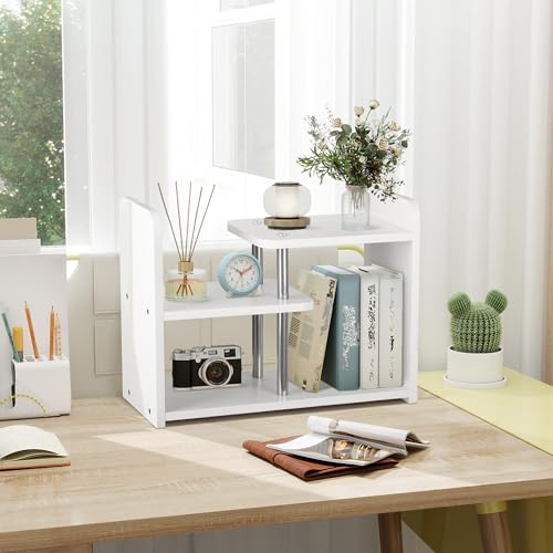HDANI Holz Schreibtisch Regal Organizer,Bücherregal für Tischplatten,Weiß