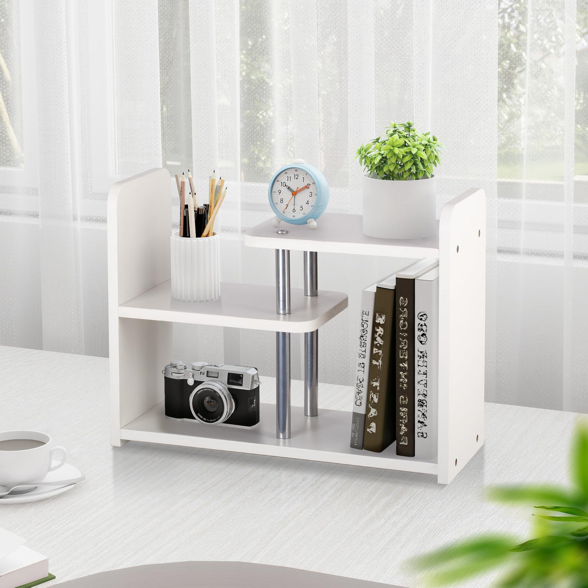 HDANI Holz Schreibtisch Regal Organizer,Bücherregal für Tischplatten,Weiß