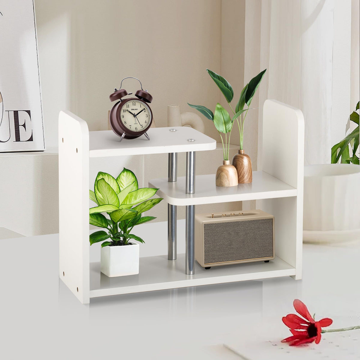 HDANI Holz Schreibtisch Regal Organizer,Bücherregal für Tischplatten,Weiß