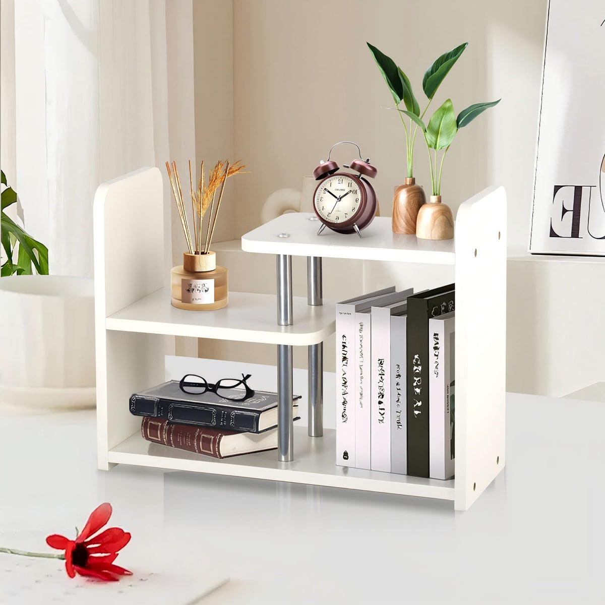 HDANI Holz Schreibtisch Regal Organizer,Bücherregal für Tischplatten,Weiß