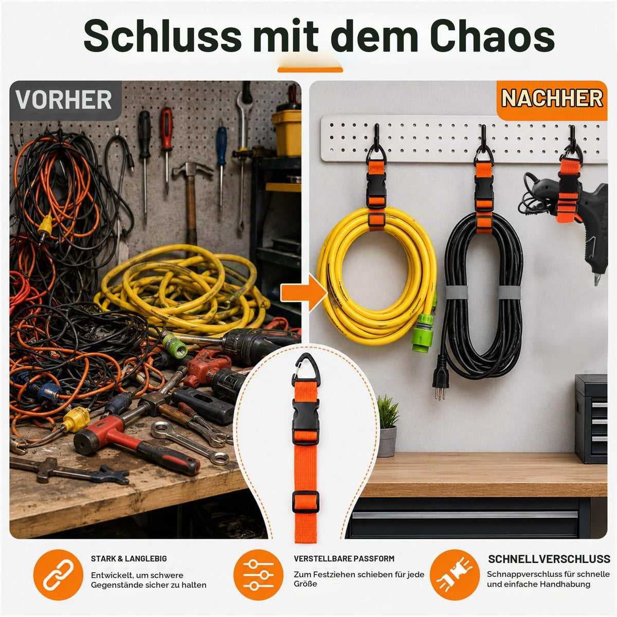16 Pcs Verlängerungskabel Organizer Schwerkraftspannung Schlauchaufhängung