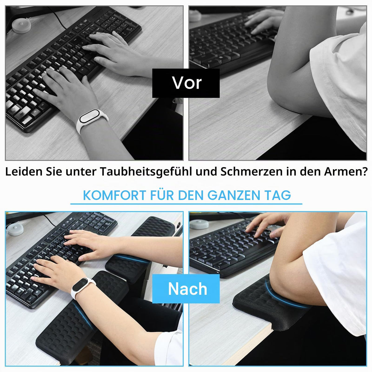 2 Stück L-Förmige Ergonomische Handgelenk Ellenbogenkissen, 30x10cm Memoryfoam Schreibtisch Handballenauflage Unterarm und Handgelenk Komfort Unterstützung für Büro Zuhause