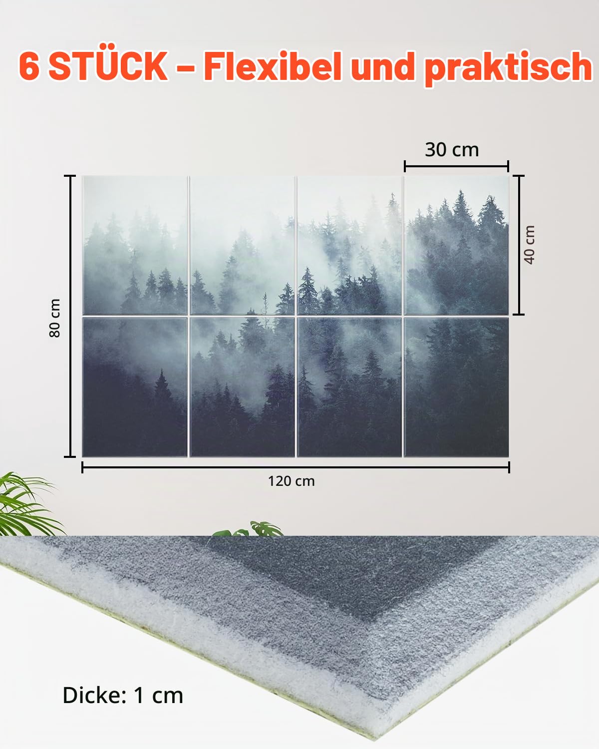 VEVOR 8er-Pack Akustikpaneele, 1200x800x10 mm, Akustik Wandpaneele, selbstklebende, schalldämpfende & absorbierende Platten für Zuhause, Büro, Studio, Spielzimmer, Theater, Wald