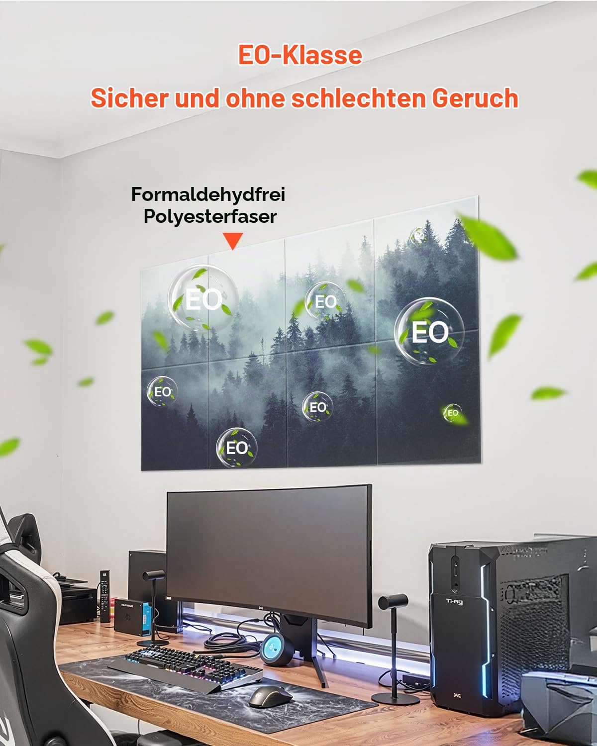 VEVOR 8er-Pack Akustikpaneele, 1200x800x10 mm, Akustik Wandpaneele, selbstklebende, schalldämpfende & absorbierende Platten für Zuhause, Büro, Studio, Spielzimmer, Theater, Wald