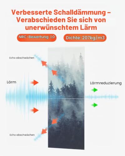 VEVOR 8er-Pack Akustikpaneele, 1200x800x10 mm, Akustik Wandpaneele, selbstklebende, schalldämpfende & absorbierende Platten für Zuhause, Büro, Studio, Spielzimmer, Theater, Wald