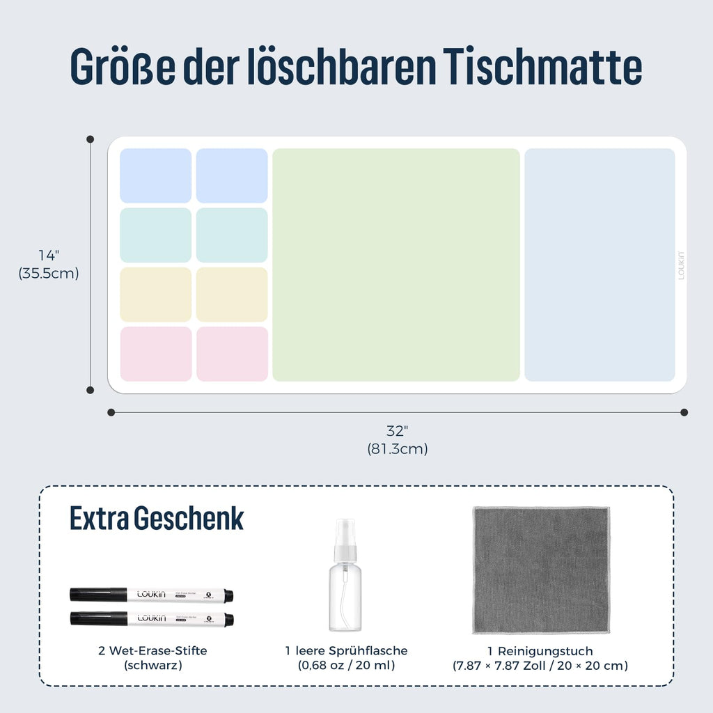 LOUKIN Löschbare Schreibtischunterlage mit Rutschfester Basis, 81 x 35 cm
