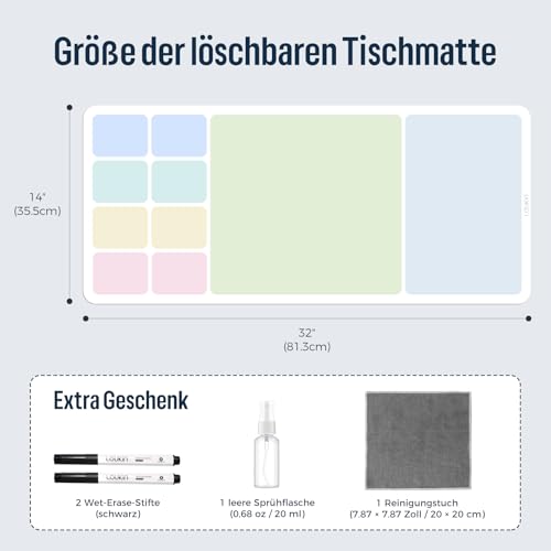 LOUKIN Löschbare Schreibtischunterlage mit Rutschfester Basis, 81 x 35 cm