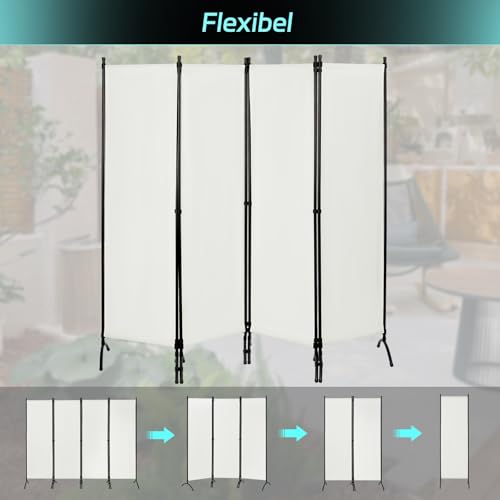 WOLTU Paravent Raumteiler 4 Teilig Freistehend Creme 224x182 cm