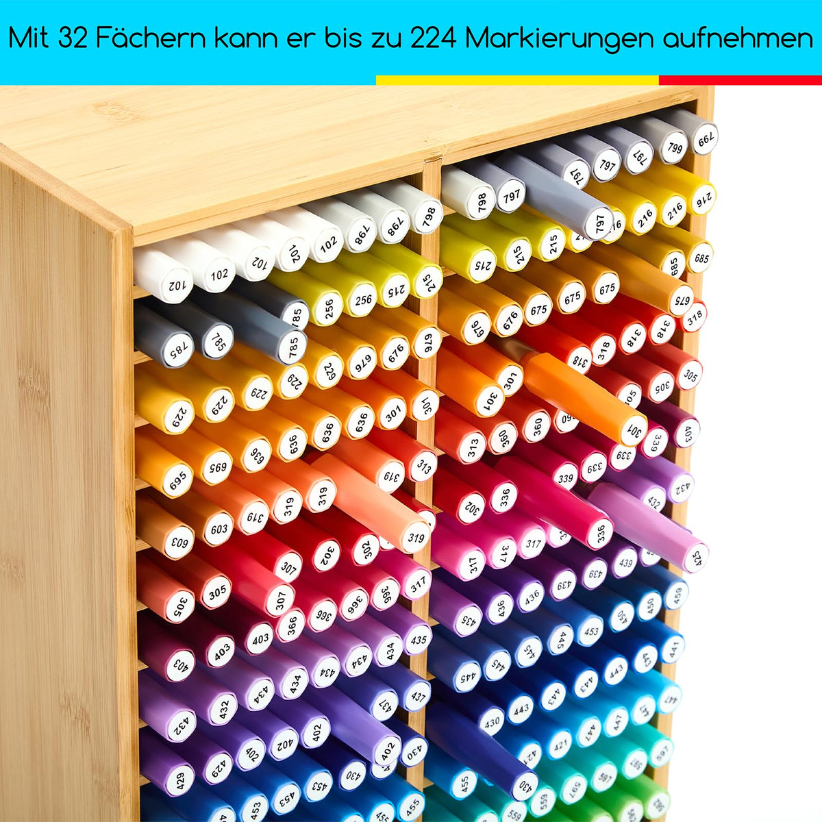 MEEDEN Bambus Marker Stifte Organizer：Stiftehalter für 224 Markerstifte