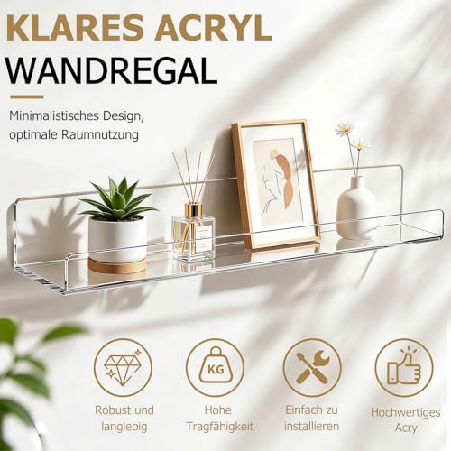 4 Stück Wandregal Ohne Bohren 40 x 10 cm Klares Wandregal, Acryl Schwebendes Regalbrett, Kleines Regal Wand für Wohnzimmer Schlafzimmer Badezimmer Küche Selbstklebend U-Typ