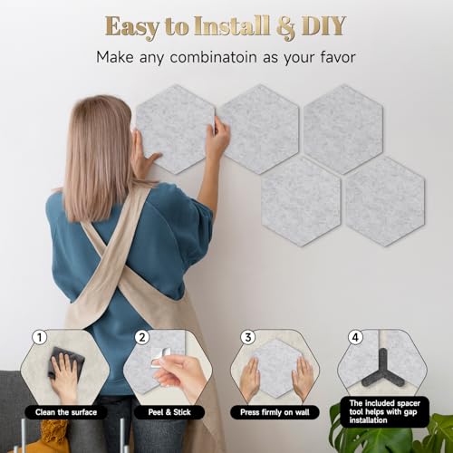 Hexagon Filz Pinnwand Selbstklebend, 8 Stück, 12mm dicke, Grau