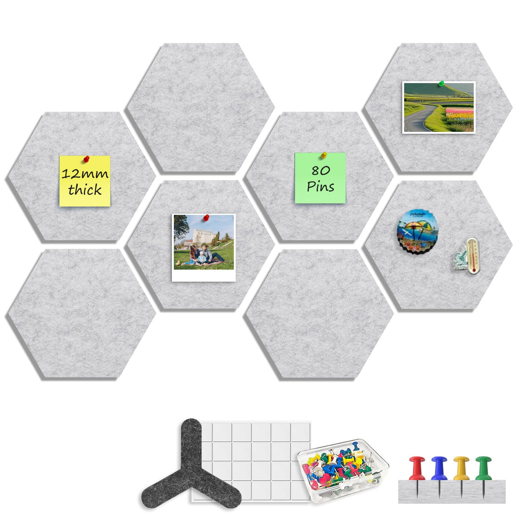 Hexagon Filz Pinnwand Selbstklebend, 8 Stück, 12mm dicke, Grau