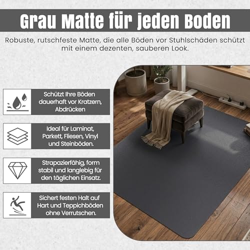 LP Projekt Bodenschutzmatte 90x120cm – rutschfeste und strapazierfähige Bürostuhlmatte für Hartböden und Teppich | Grau Bodenschutzmatte für Zuhause & Büro | Erhältlich in verschiedenen Größen
