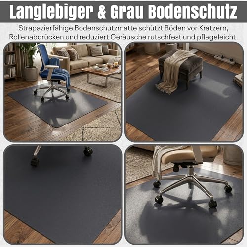 LP Projekt Bodenschutzmatte 90x120cm – rutschfeste und strapazierfähige Bürostuhlmatte für Hartböden und Teppich | Grau Bodenschutzmatte für Zuhause & Büro | Erhältlich in verschiedenen Größen