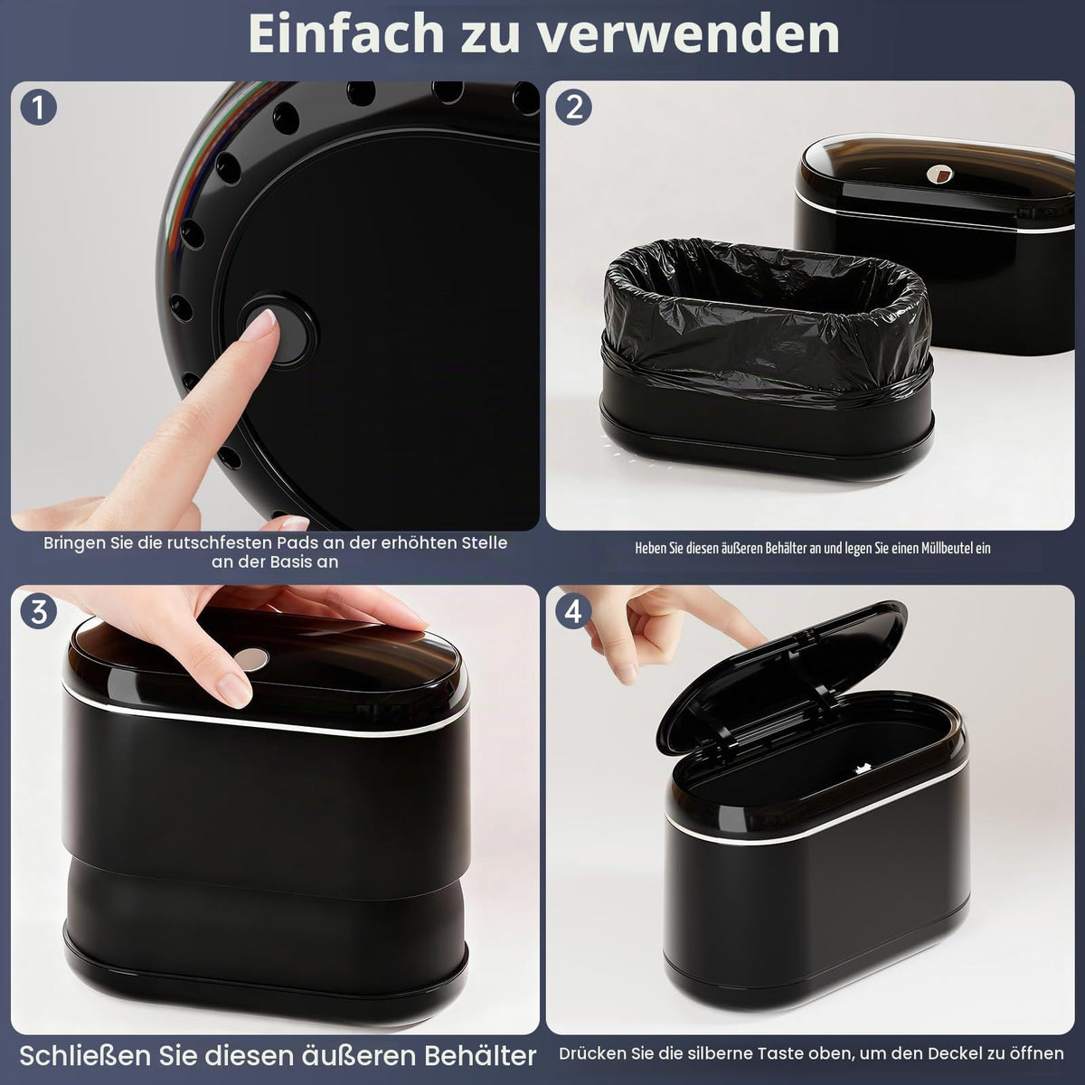 PAVSTINE Tischmülleimer mit Deckel, Tischabfalleimer Zweikammer, Schwarz