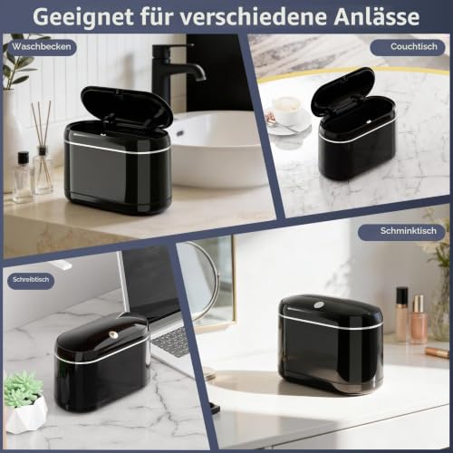 PAVSTINE Tischmülleimer mit Deckel, Tischabfalleimer Zweikammer, Schwarz