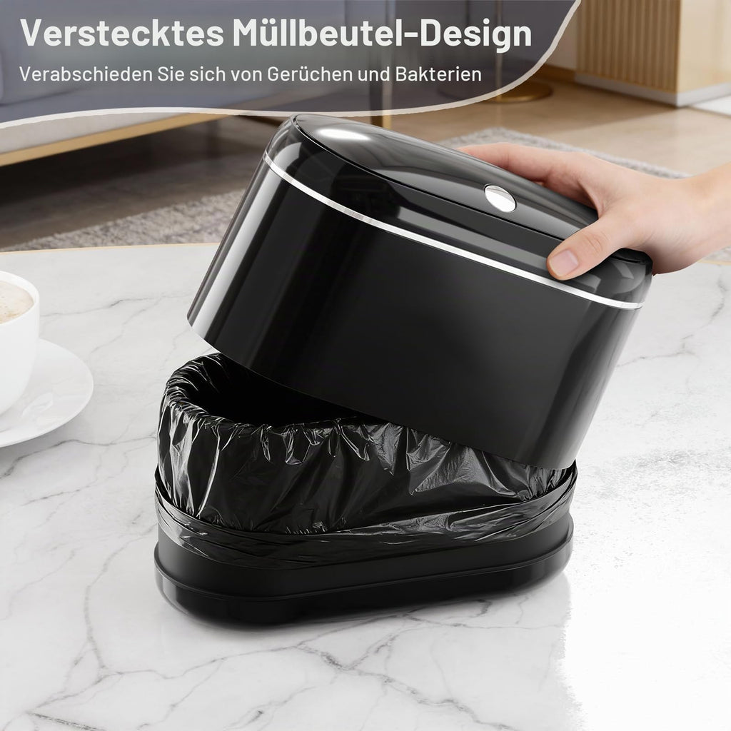 PAVSTINE Tischmülleimer mit Deckel, Tischabfalleimer Zweikammer, Schwarz