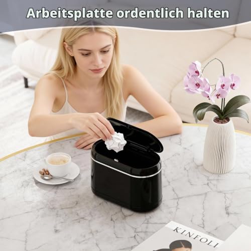 PAVSTINE Tischmülleimer mit Deckel, Tischabfalleimer Zweikammer, Schwarz