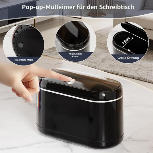 PAVSTINE Tischmülleimer mit Deckel, Tischabfalleimer Zweikammer, Schwarz