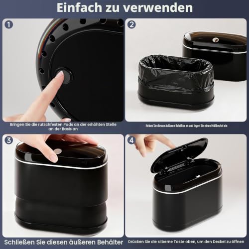 PAVSTINE Tischmülleimer mit Deckel, Tischabfalleimer Zweikammer, Schwarz