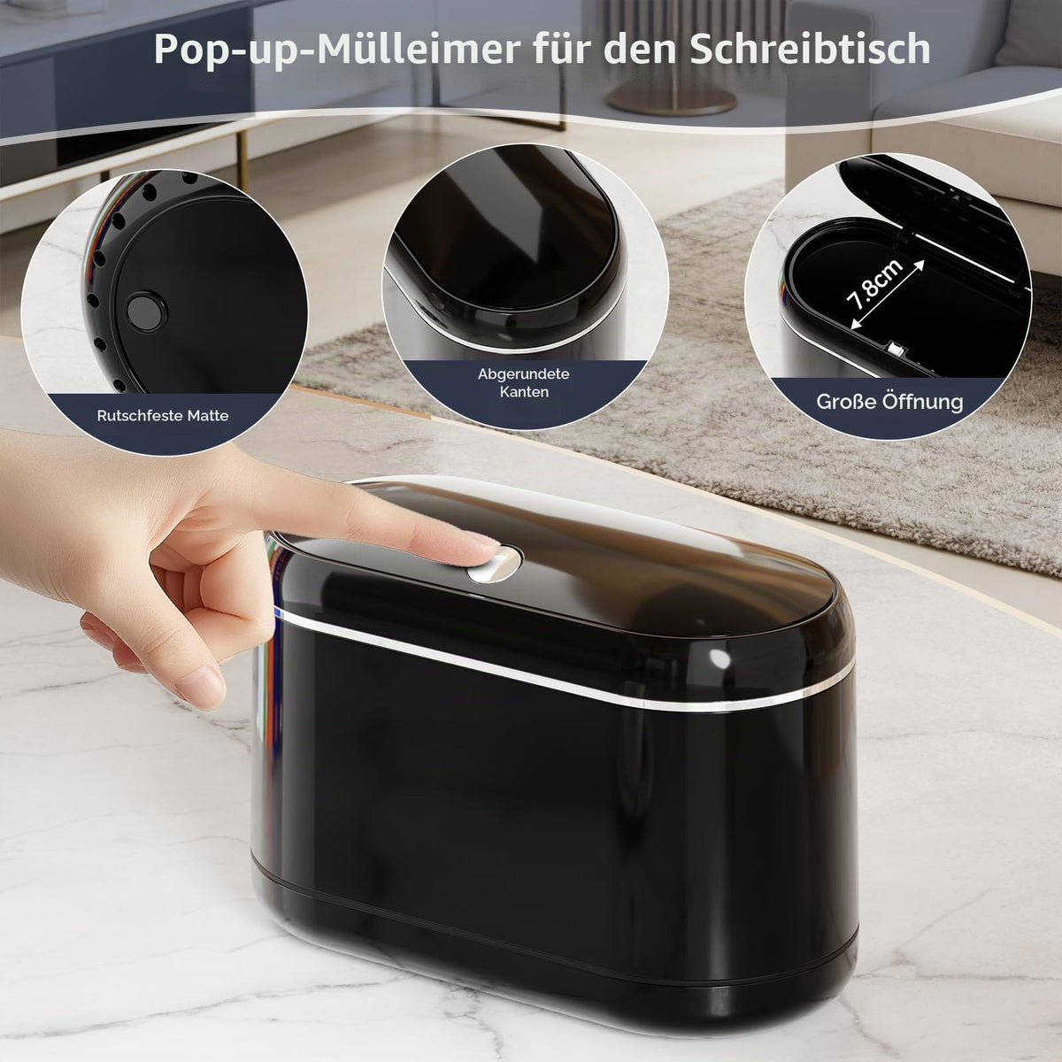 PAVSTINE Tischmülleimer mit Deckel, Tischabfalleimer Zweikammer, Schwarz