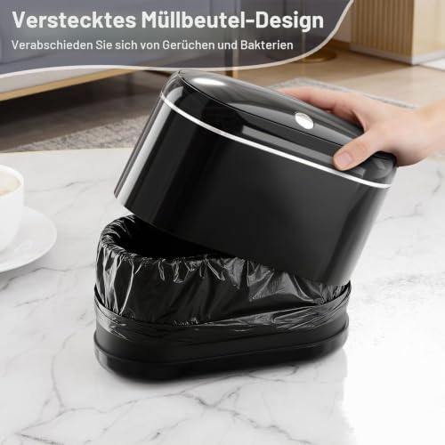 PAVSTINE Tischmülleimer mit Deckel, Tischabfalleimer Zweikammer, Schwarz