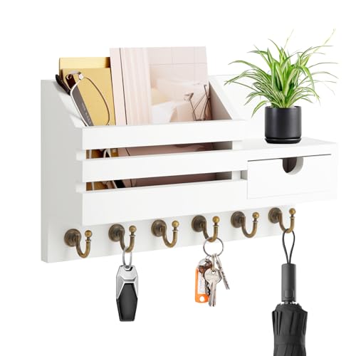 Schlüsselbrett mit Ablage, Schlüsselbrett Holz mit 6 Haken