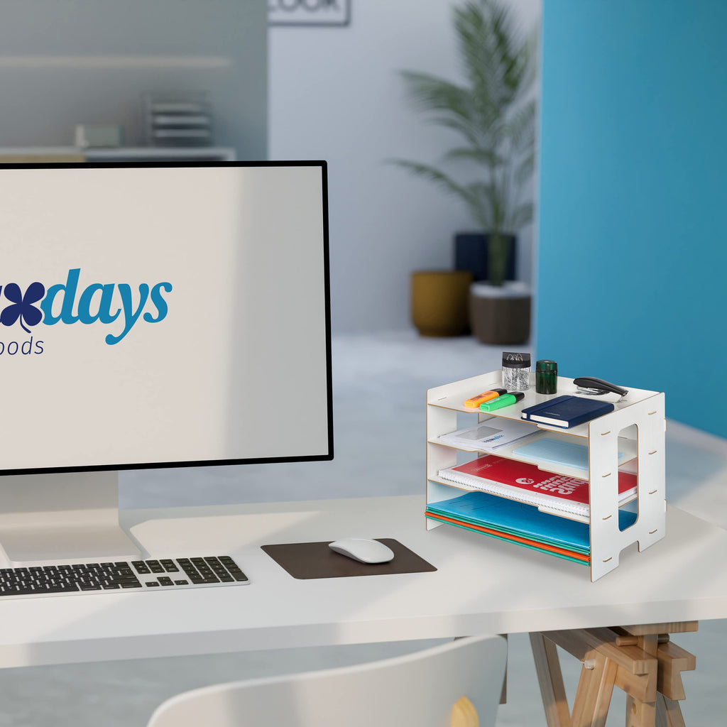 Relaxdays Briefablage, Büro Organizer aus MDF, A4 Papier, 3 Fächer, weiß