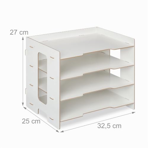 Relaxdays Briefablage, Büro Organizer aus MDF, A4 Papier, 3 Fächer, weiß