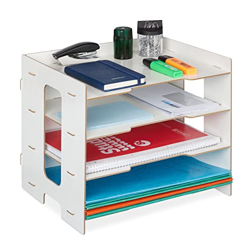 Relaxdays Briefablage, Büro Organizer aus MDF, A4 Papier, 3 Fächer, weiß
