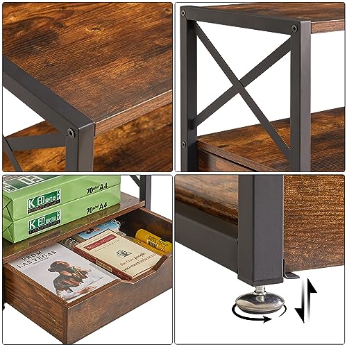 IBUYKE 2 Tier Desktop-Drucker Stand, Mehrzweck-Schreibtisch-Organisator, hölzerne Drucker Stand mit Schublade Lagerung für Ordner, Bücher, für Faxgerät, Scanner, Home Office, Rustic Brown TLJ006H