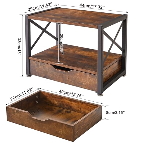 IBUYKE 2 Tier Desktop-Drucker Stand, Mehrzweck-Schreibtisch-Organisator, hölzerne Drucker Stand mit Schublade Lagerung für Ordner, Bücher, für Faxgerät, Scanner, Home Office, Rustic Brown TLJ006H