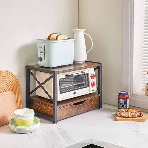 IBUYKE 2 Tier Desktop-Drucker Stand, Mehrzweck-Schreibtisch-Organisator, hölzerne Drucker Stand mit Schublade Lagerung für Ordner, Bücher, für Faxgerät, Scanner, Home Office, Rustic Brown TLJ006H