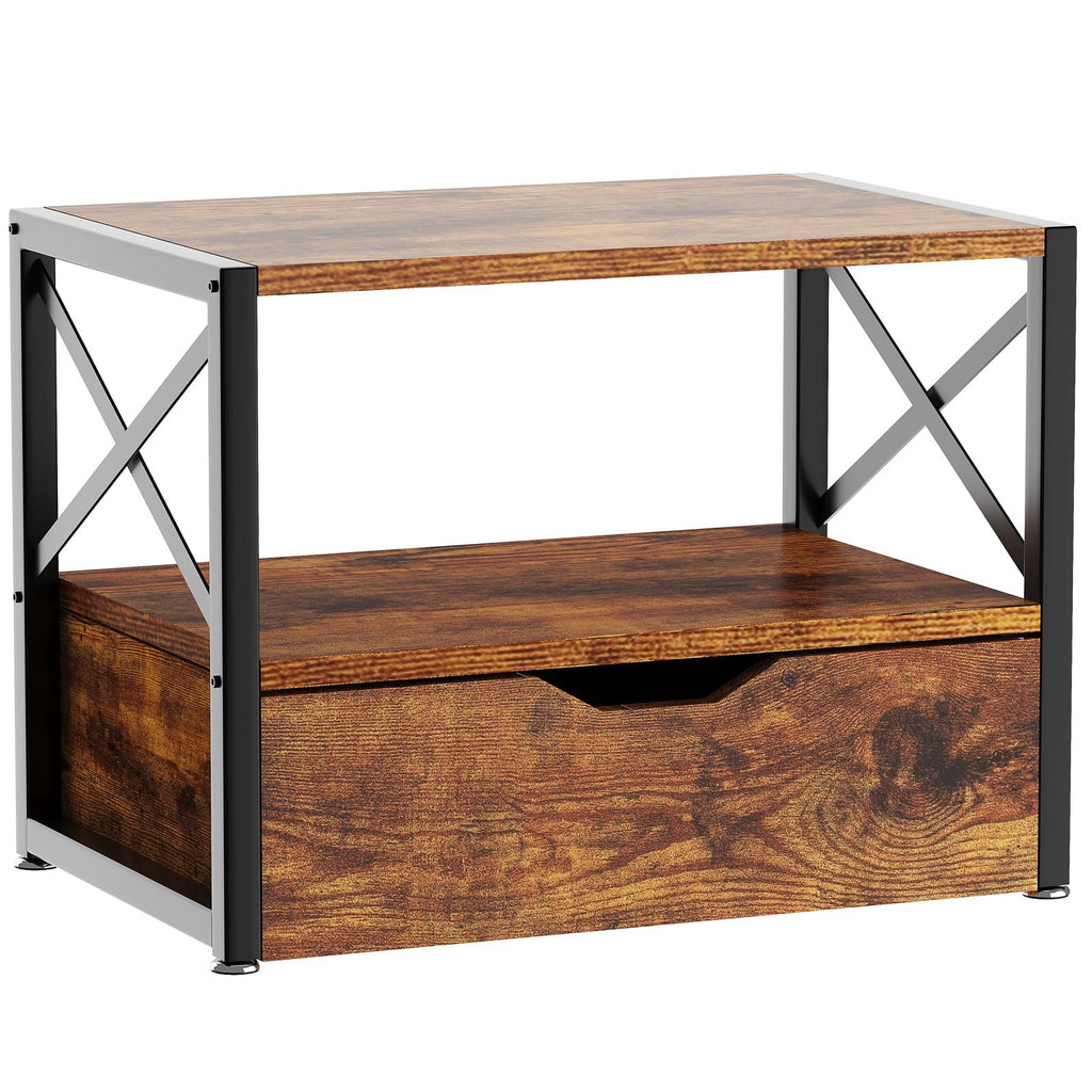 IBUYKE 2 Tier Desktop-Drucker Stand, Mehrzweck-Schreibtisch-Organisator, hölzerne Drucker Stand mit Schublade Lagerung für Ordner, Bücher, für Faxgerät, Scanner, Home Office, Rustic Brown TLJ006H