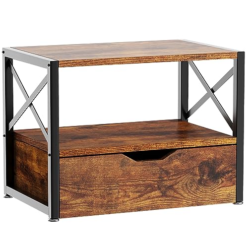 IBUYKE 2 Tier Desktop-Drucker Stand, Mehrzweck-Schreibtisch-Organisator, hölzerne Drucker Stand mit Schublade Lagerung für Ordner, Bücher, für Faxgerät, Scanner, Home Office, Rustic Brown TLJ006H